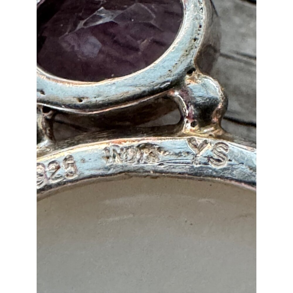 Sterling Silver Pendant Necklace With Amethyst & Druzy Quartz Stones 2.91g - Picture 8 of 11
